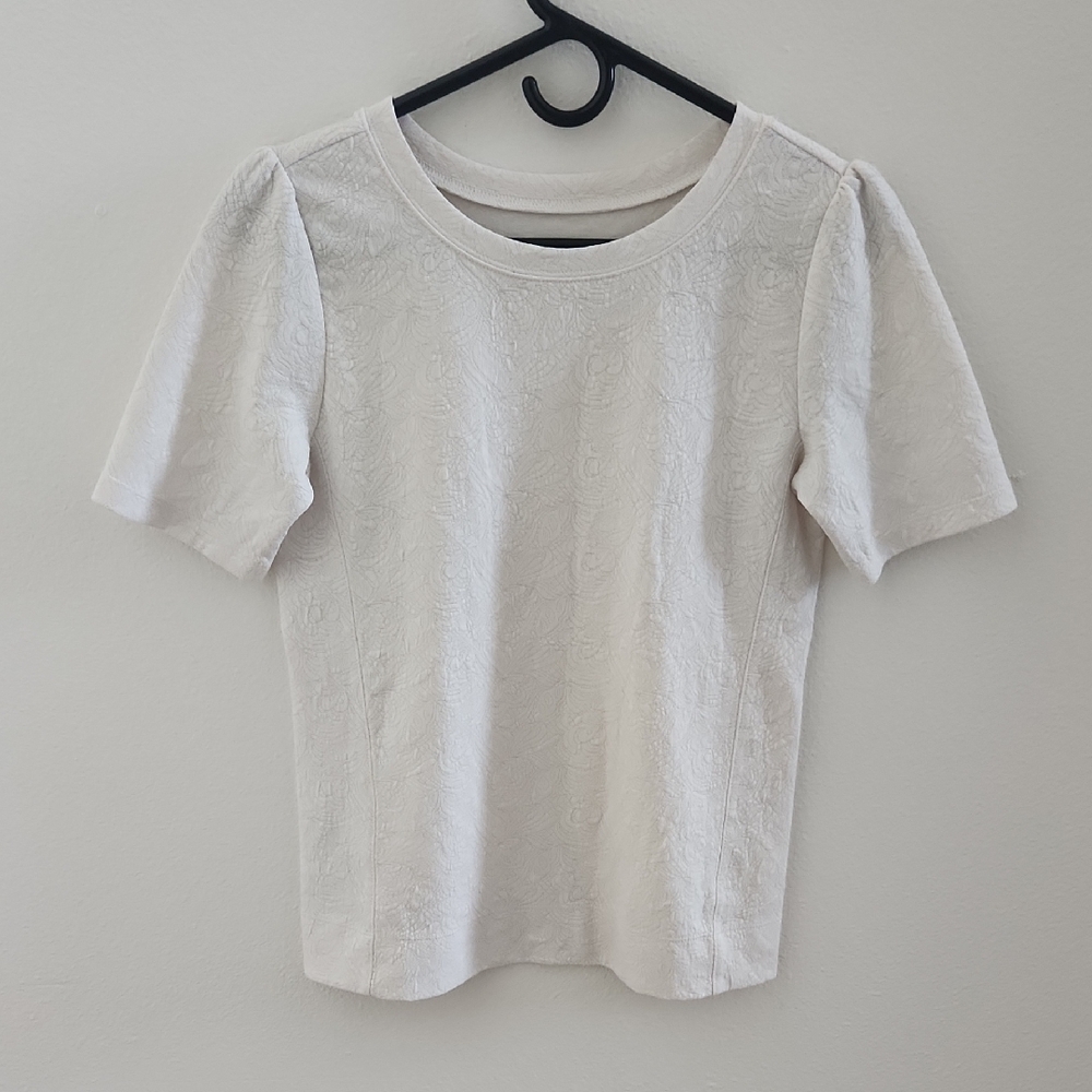 LOFT Cream Textured Short Sleeve Top